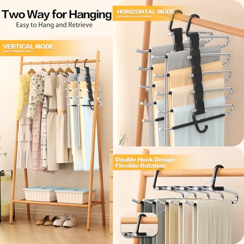 Space Saving Pants Hangers 2-Pack Stainless Steel Anti-Slip Closet Organizer
