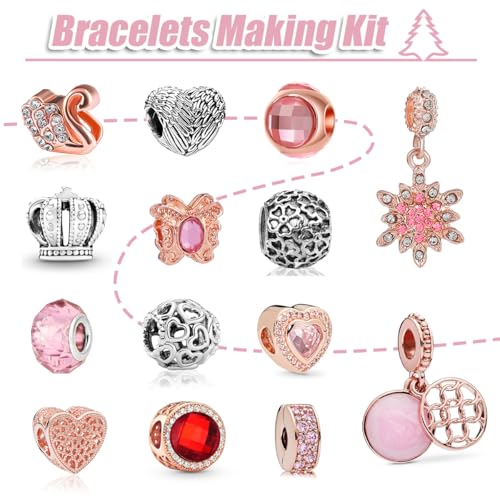 Pink Advent Calendar Charm Bracelet Kit for Teens & Women, 24 Days Jewelry Making Gift