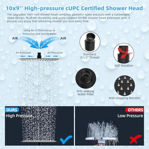 10-Inch Rainfall Shower Head and Handheld Combo with Adjustable Extension Arm