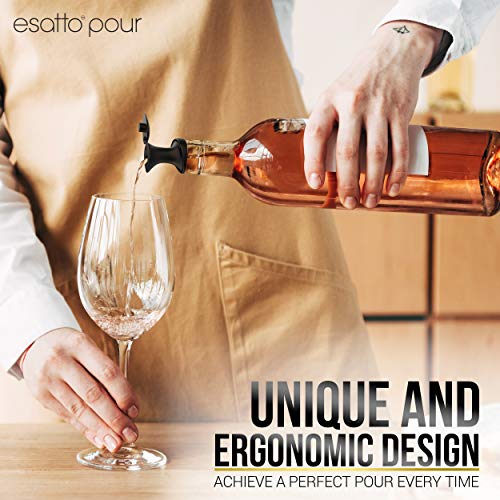 Esatto Black Pour and Seal Bottle Pourers with Lids 12 Pack | Drip-Free, Universal Cork, BPA-Free
