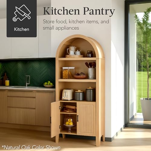 72-Inch Arched Pantry Storage Cabinet with Reeded Doors and Shelves