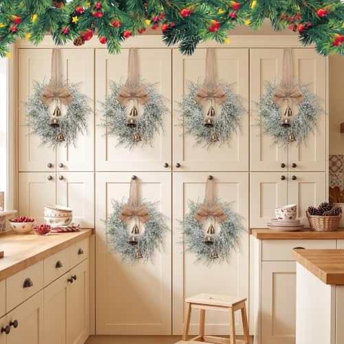 Civaner 12 Pcs 10-Inch Mini Christmas Wreaths with Bells & Ribbons - Holiday Decor