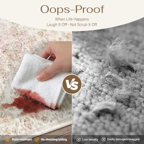 2x6 Beige Vintage Runner Rug, Washable Non-Slip Low Pile Farmhouse Carpet