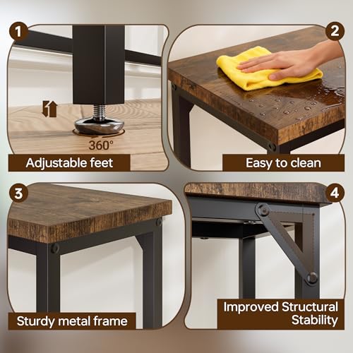 Narrow Industrial Console Table, Rustic Brown Hallway Sofa Side Table