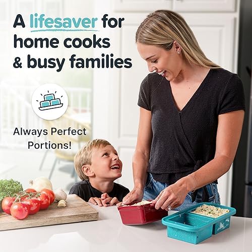 Souper Cubes 2 Cup Silicone Freezer Molds with Lids - Perfect for Freezing Soups, Sauces & Leftovers | Aqua 2-Pack