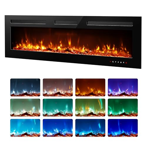 60 Inch Electric Fireplace Recessed Wall Mounted Heater with Remote