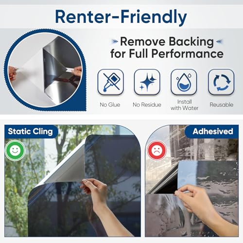 One Way Privacy Window Tint Film - Heat & UV Blocking 17.5"x78.7"