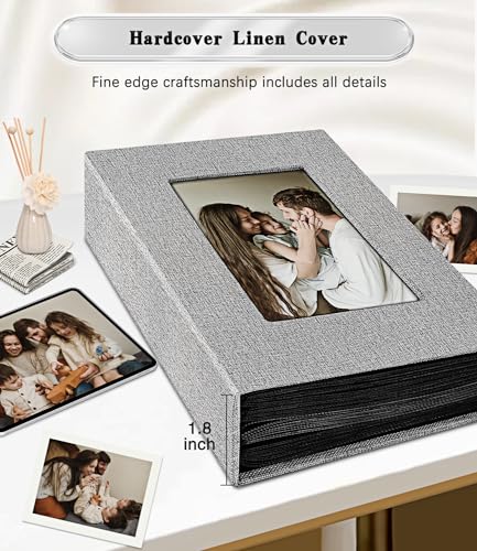 Linen 4x6 Photo Album with Window Cover - Holds 100 Photos, Gray