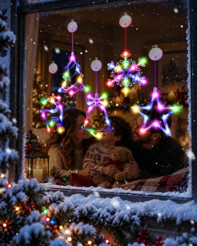 Rechargeable Christmas Window Lights with Multi-Color Bells & Snowflakes - USB Decor