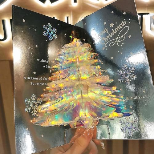 Gugululu 3D Christmas Tree Greeting Card - Silver Pop-Up with Envelope