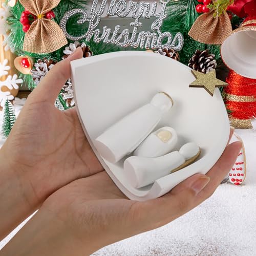 Miniature Nativity Set, 4-Piece Holy Family Resin Figurines for Christmas