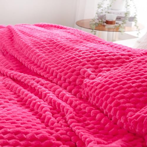 Hot Pink Throw Blanket 50x60 - Soft 3D Jacquard Flannel Fleece Plush