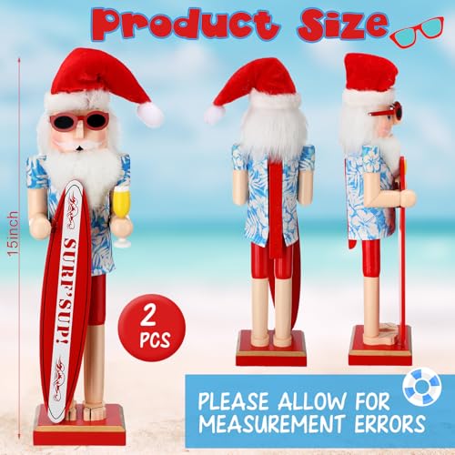 RattanView 2-Pack 15in Hawaiian Santa Nutcrackers – Surf Beach Christmas Decor