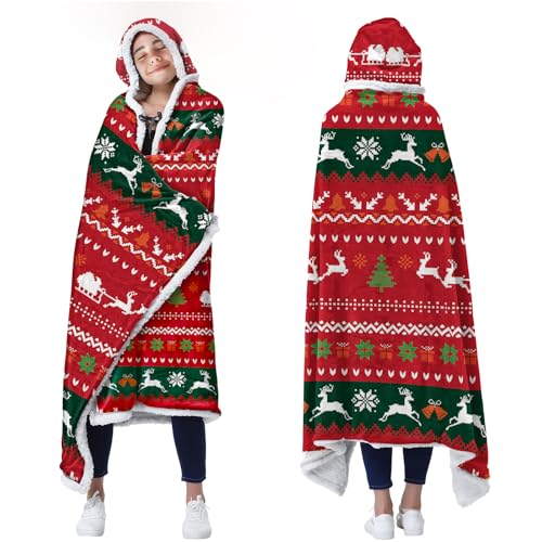 Christmas Red Wearable Blanket Hoodie for Women - Cozy Flannel Holiday Gift - 47x71"