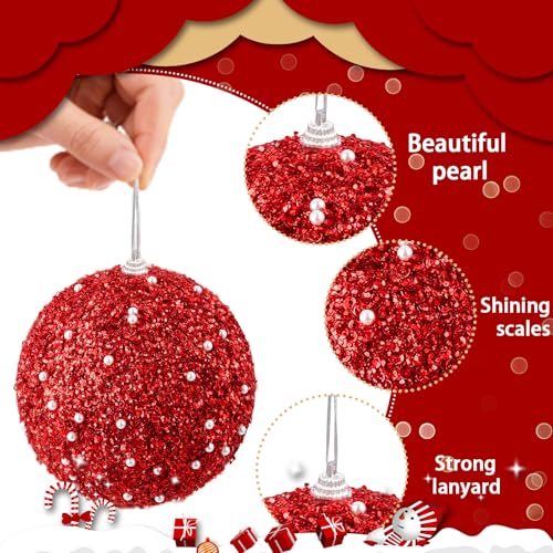 Red 12-Pack Foam Christmas Ball Ornaments with Glitter – 3.15" Hanging Xmas & New Year Decor (Variation: Red)