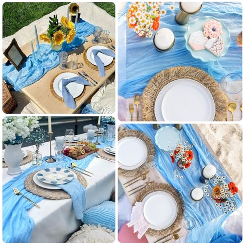 Baby Blue Cheesecloth Table Runner 6 Pack 10ft - Elegant Party Decor