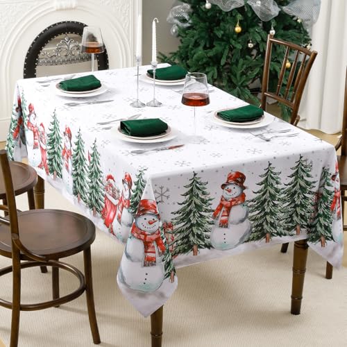 NOVILYS White Christmas Tablecloth 60 x 102 Inch Snowman Gift Design Holiday Decor