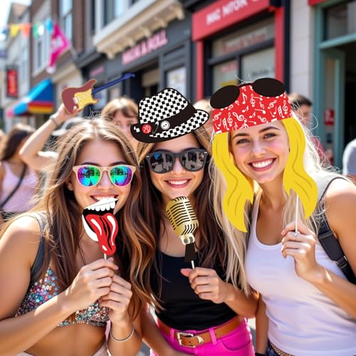 18-Piece Rock and Roll Photo Booth Props for Music Themed Birthday Parties