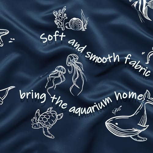 Ocean Print Blackout Curtains for Kids Bedroom, 52x63 Inch Navy, 2 Panels