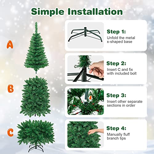 7.5FT Prelit Pencil Christmas Tree, Slim Hinged Fir Tree with 350 LED Lights
