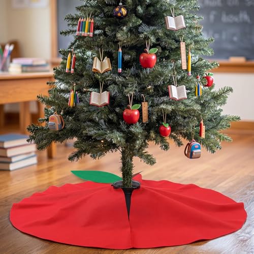 36-Inch Red Apple Tree Skirt for Back to School Classroom Decor