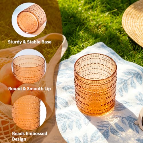 12PCS Vintage Hobnail Plastic Drinking Glasses, 13 oz Embossed Tumbler Set