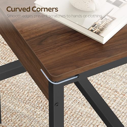 Industrial Dining Chairs Set of 4, Metal Frame Kitchen Chairs, Dark Walnut