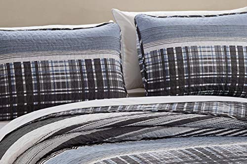Striped Twin/Twin XL Bedspread Set - Charcoal White Quilt & Pillow Sham