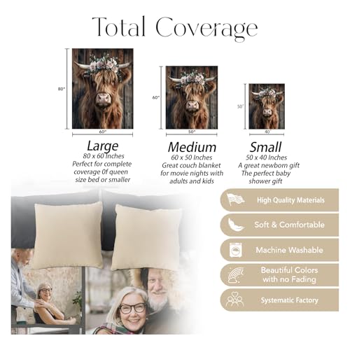 UNDAHIS Highland Cow Blanket 60x50 Inch Cozy Flannel Throw for Adults Kids Women