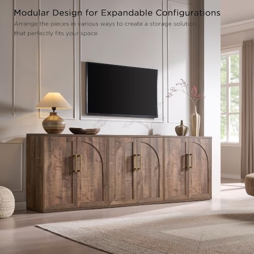 Arched Door Sideboard Buffet Cabinet with Adjustable Shelf, Rustic Oak