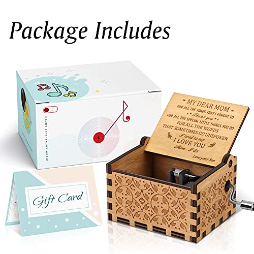 Engraved Wooden Hand-Crank Music Box - You Are My Sunshine Gift for Mom
