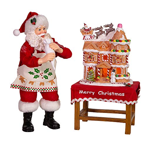 10.5-Inch LED Santa Decorating Gingerbread House Tabletop Figurine