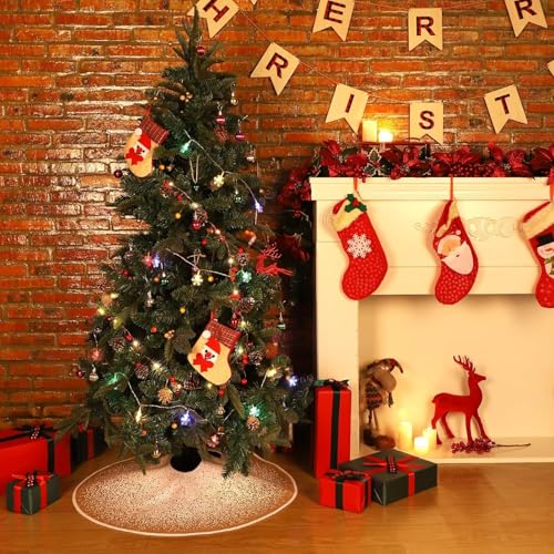 MACTING 23-Inch Christmas Tree Skirt Snowflake Burlap with Glitter - Small 23" Tree Mat