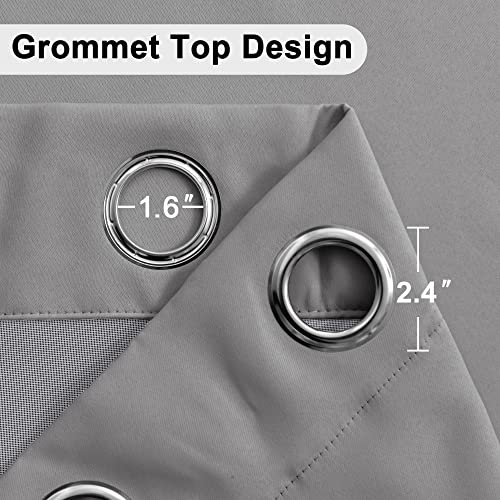 Blackout Curtain Panels with Tiebacks - Noise Reducing Grommet Curtains, Grey, 52" x 54", Set of 2