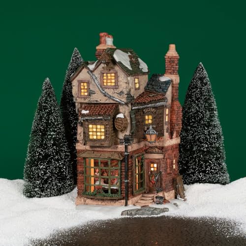 Dickens' Christmas Carol Cratchits Corner Lit Porcelain Village Building, 9.65"