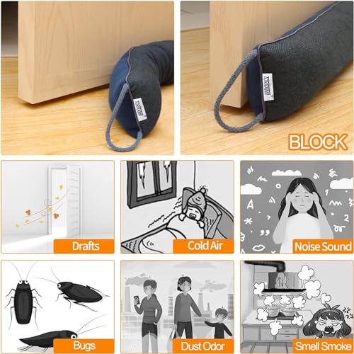 Heavy Duty Under Door Draft Stopper - 30 Inch Noise & Air Blocker (Dark Blue)