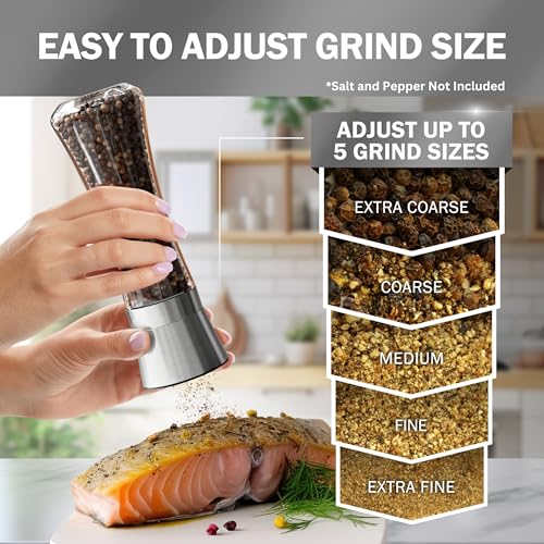 Stainless Steel Salt or Pepper Grinder - Adjustable Ceramic Spice Mill