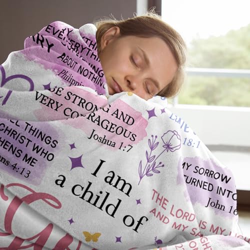 Christian Throw Blanket with Bible Verses, Religious Gift for Women & Girls