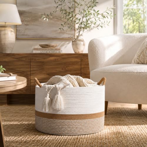 Extra Large Cotton Rope Blanket Basket with Handles