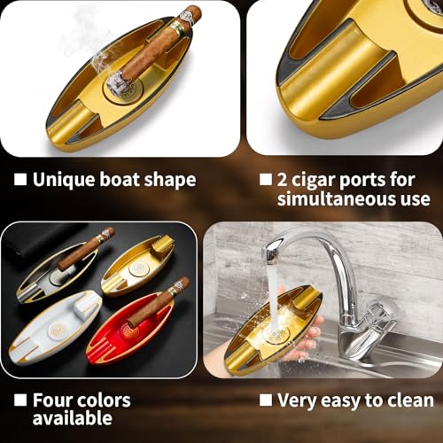 Portable Cigar Ashtray with 2 Cigar Holders - Boat Shape Travel Design
