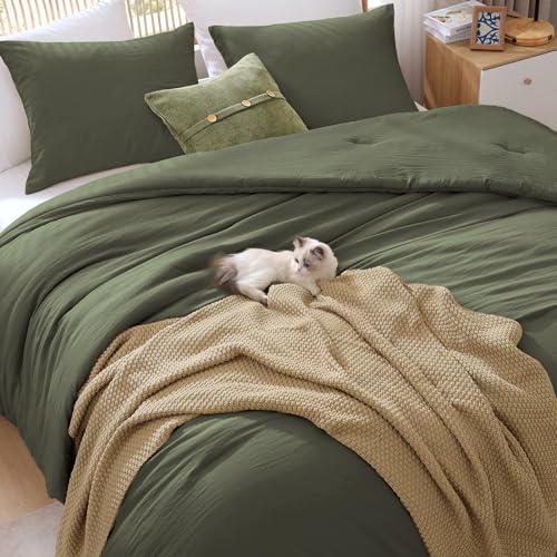 3-Piece Olive Green Queen Comforter Set - Soft Down Alternative Bedding