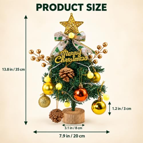 AethelFlora 13-Inch Lighted Christmas Tabletop Tree with 20-Piece Decor Set