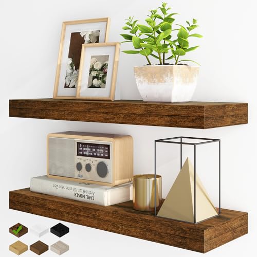 24-Inch Floating Wall Shelves, Set of 2 Rustic Wood Shelves
