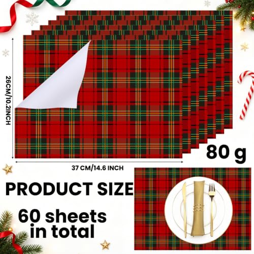 Umigy 60 Pcs Christmas Plaid Red & Green Placemats 10.24 x 14.57 Inch