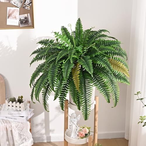 2PCS 45-Inch Large Artificial Boston Ferns, UV-Resistant Faux Fern Plants