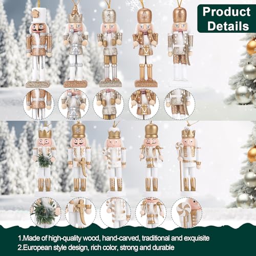 10-Piece Wooden Christmas Nutcracker Ornament Set - 10cm Hanging Soldiers