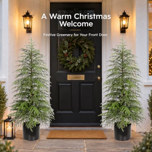 Citilya 4ft Norfolk Pine Christmas Tree 2-Pack – Soft Touch Potted Artificial Trees, Green