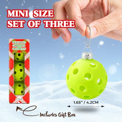 Dwat an 3-Pack Mini Pickleball Ornaments – Green Christmas Tree Decorations (Green-3 Pack)