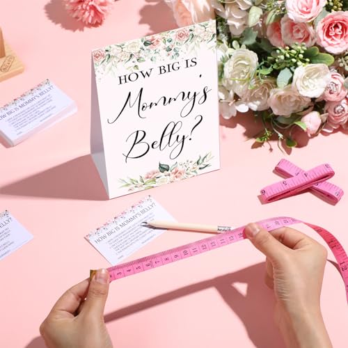 64-Piece Measure the Bump Baby Shower Game Set with Floral Sign and Cards