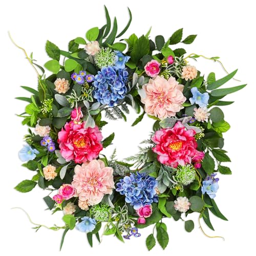 24-Inch Artificial Spring Wreath for Front Door, Floral Eucalyptus Wreath